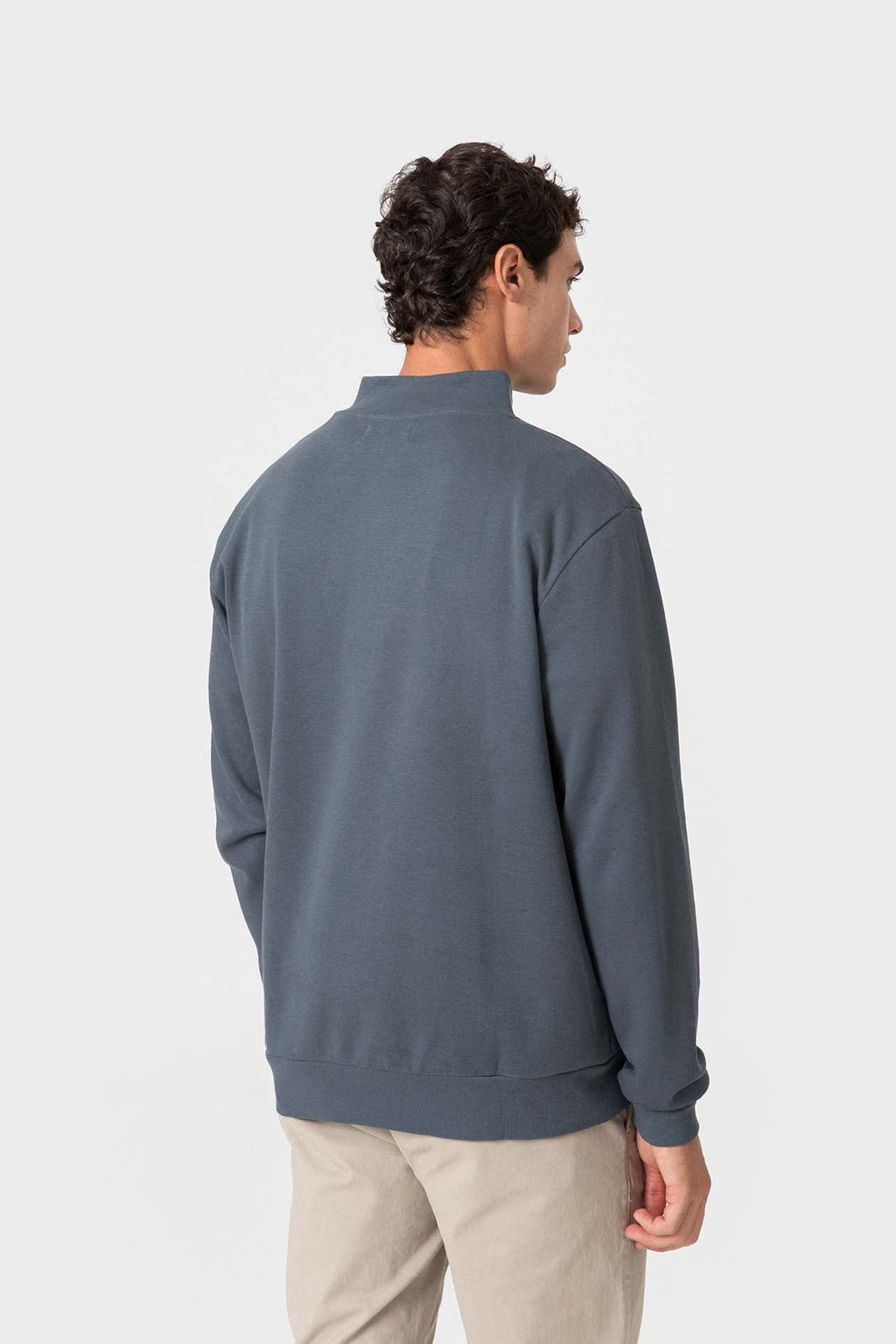 Sudadera azul de algodón con cuello chimenea para hombre