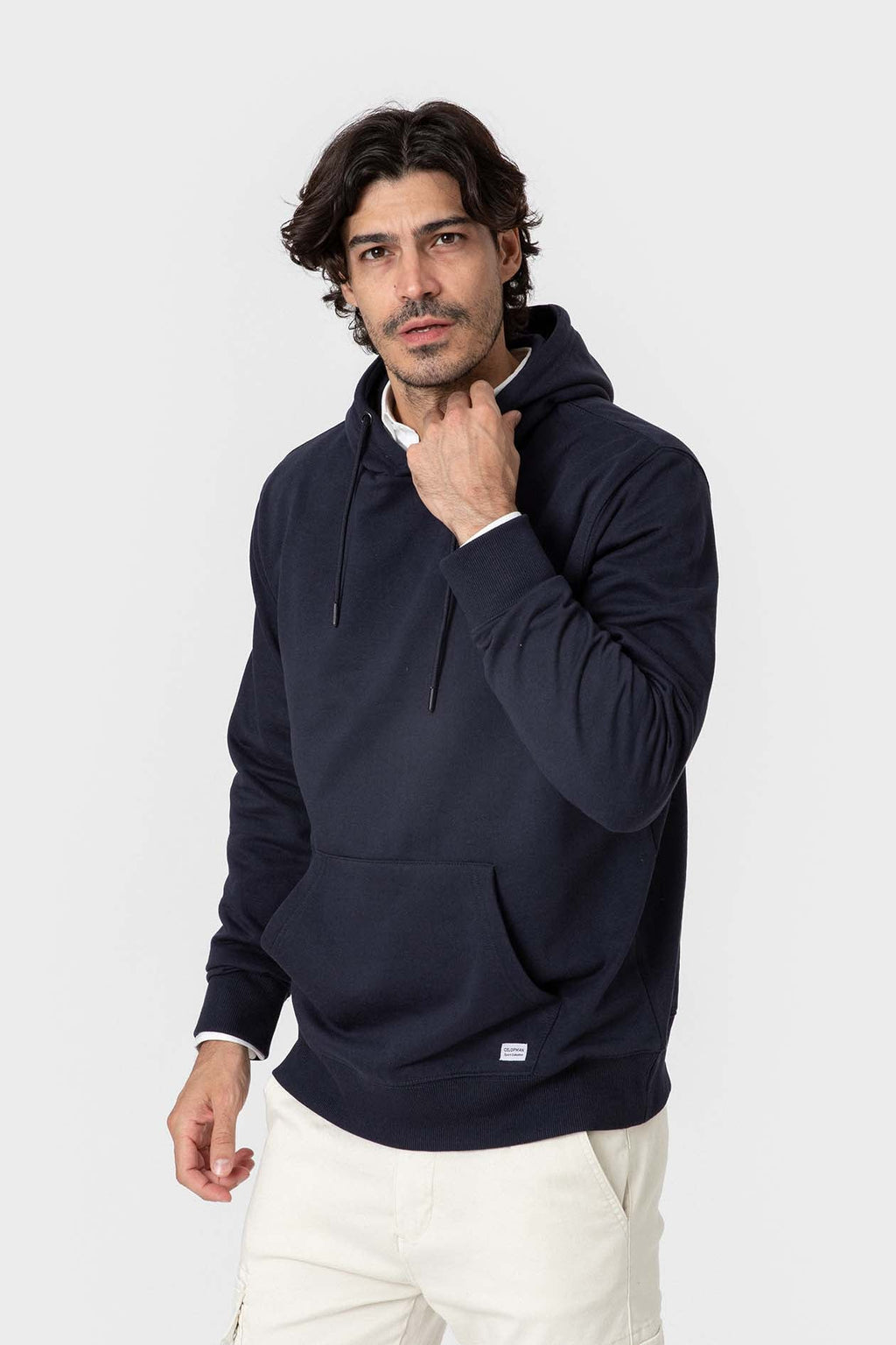 Sudadera azul con capucha y bolsillo canguro para hombre