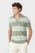 Polo verde de punto canalé panelado para hombre