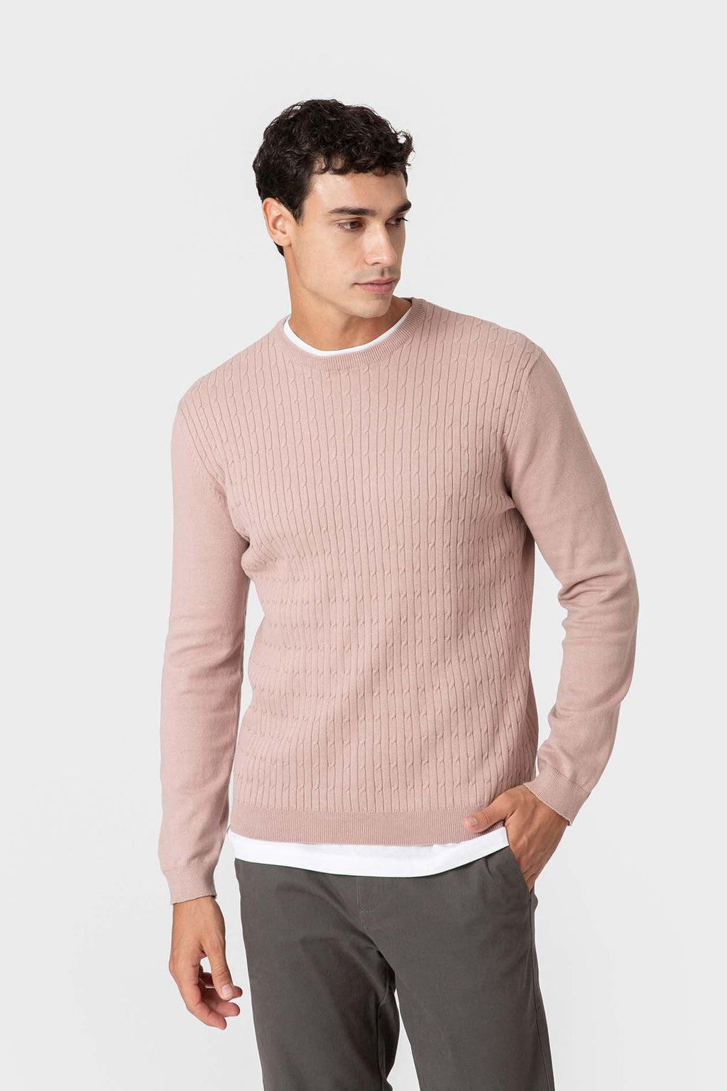Jersey Rosa de Punto con Nudos para Hombre en Algodón