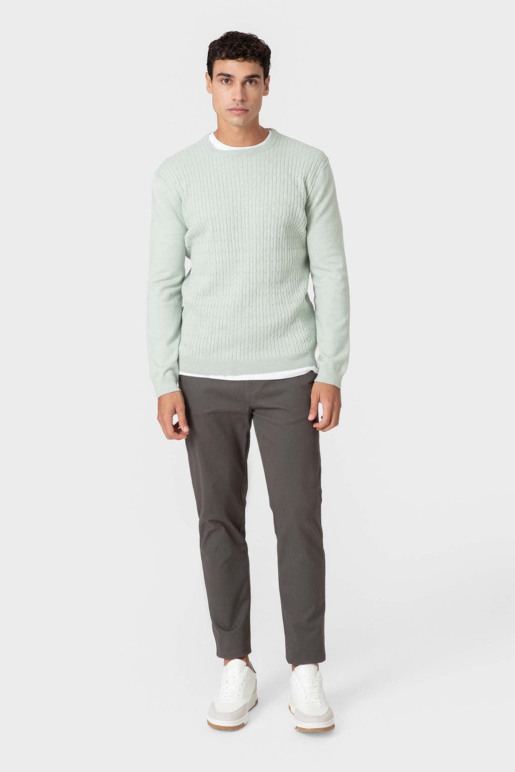 Jersey de algodón verde claro con textura de nudos para hombre