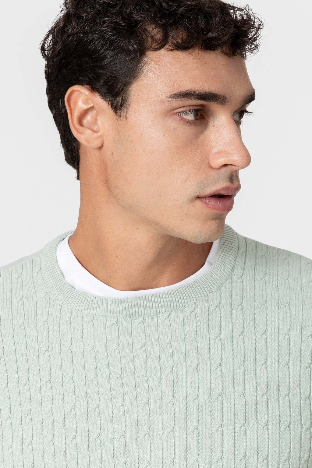 Jersey de algodón verde claro con textura de nudos para hombre