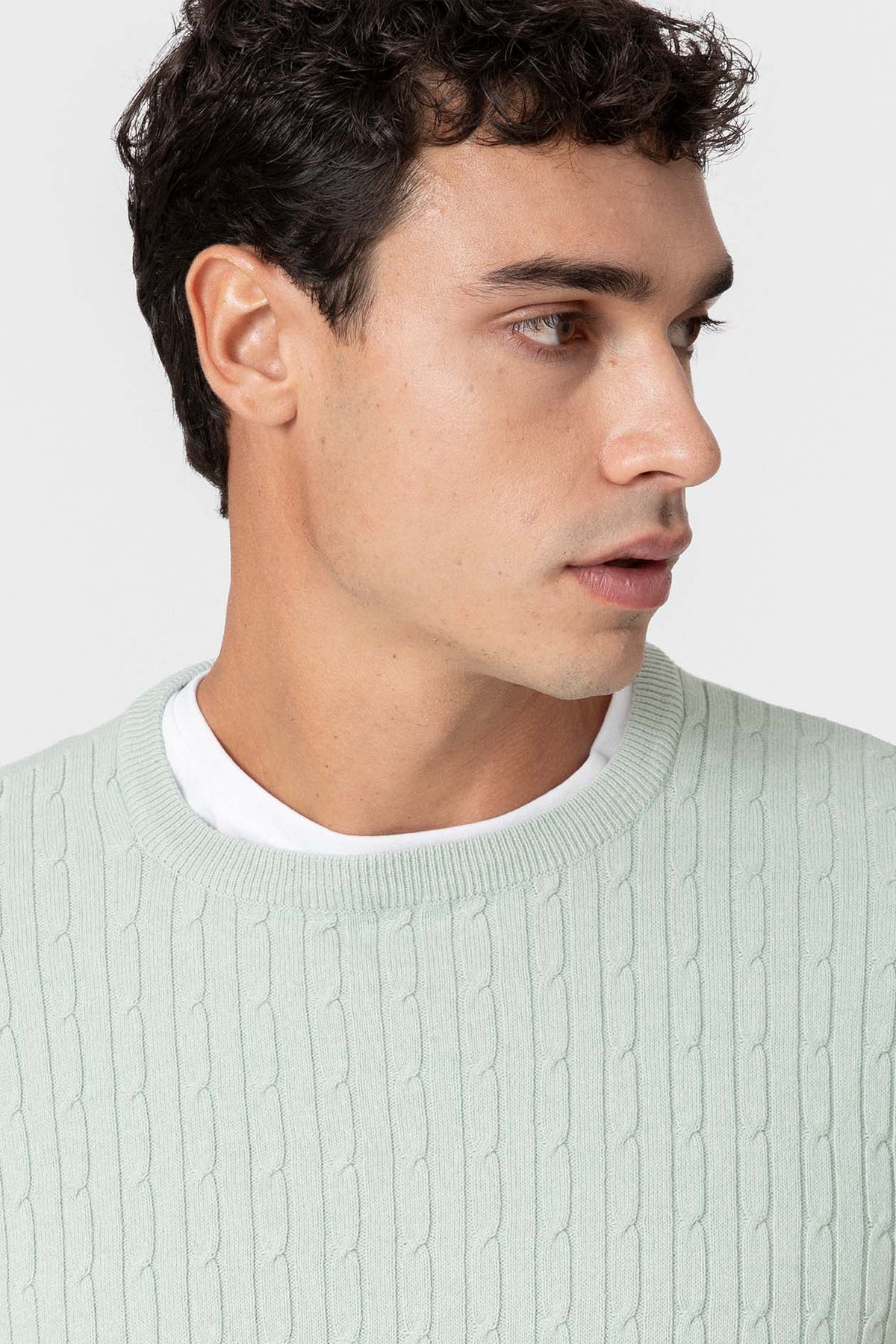 Jersey de algodón verde claro con textura de nudos para hombre