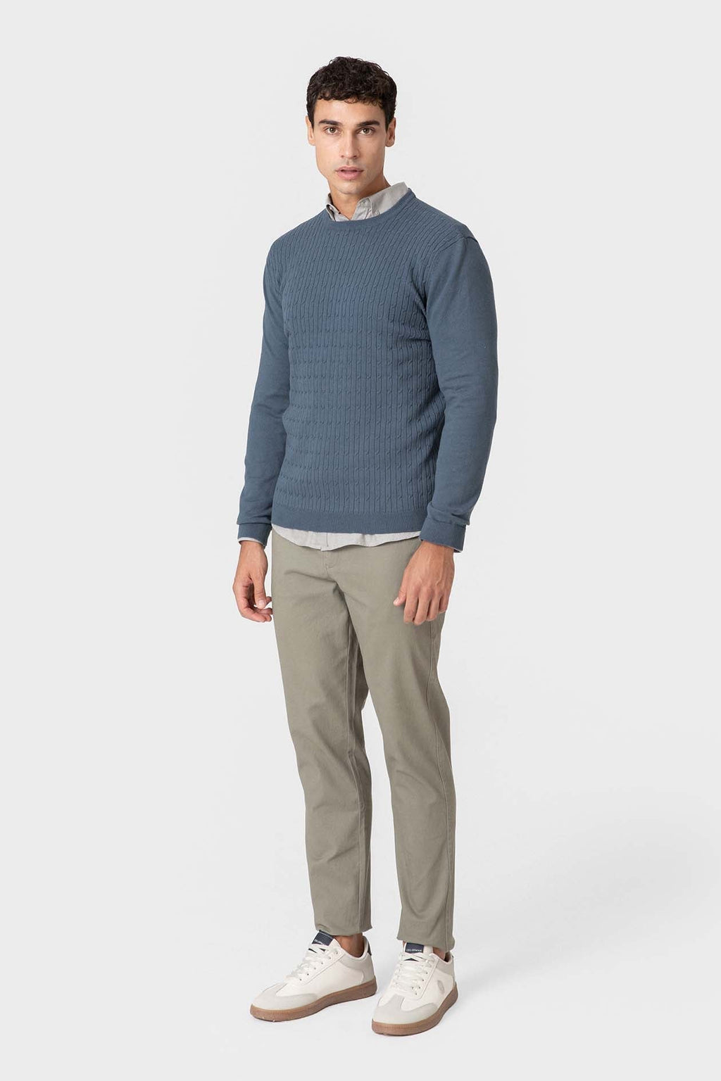 Jersey Celeste de Punto con Nudos para Hombre en Algodón