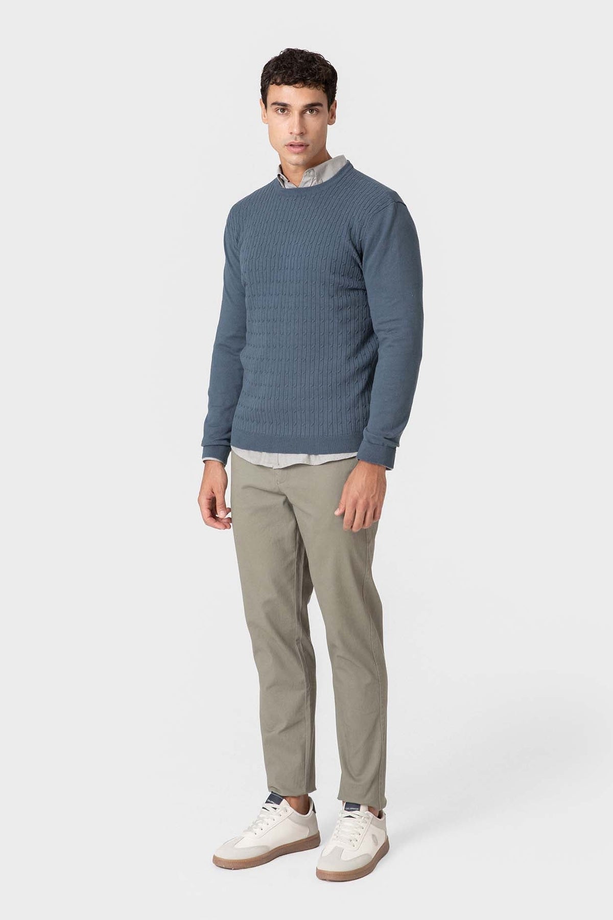 Jersey Celeste de Punto con Nudos para Hombre en Algodón