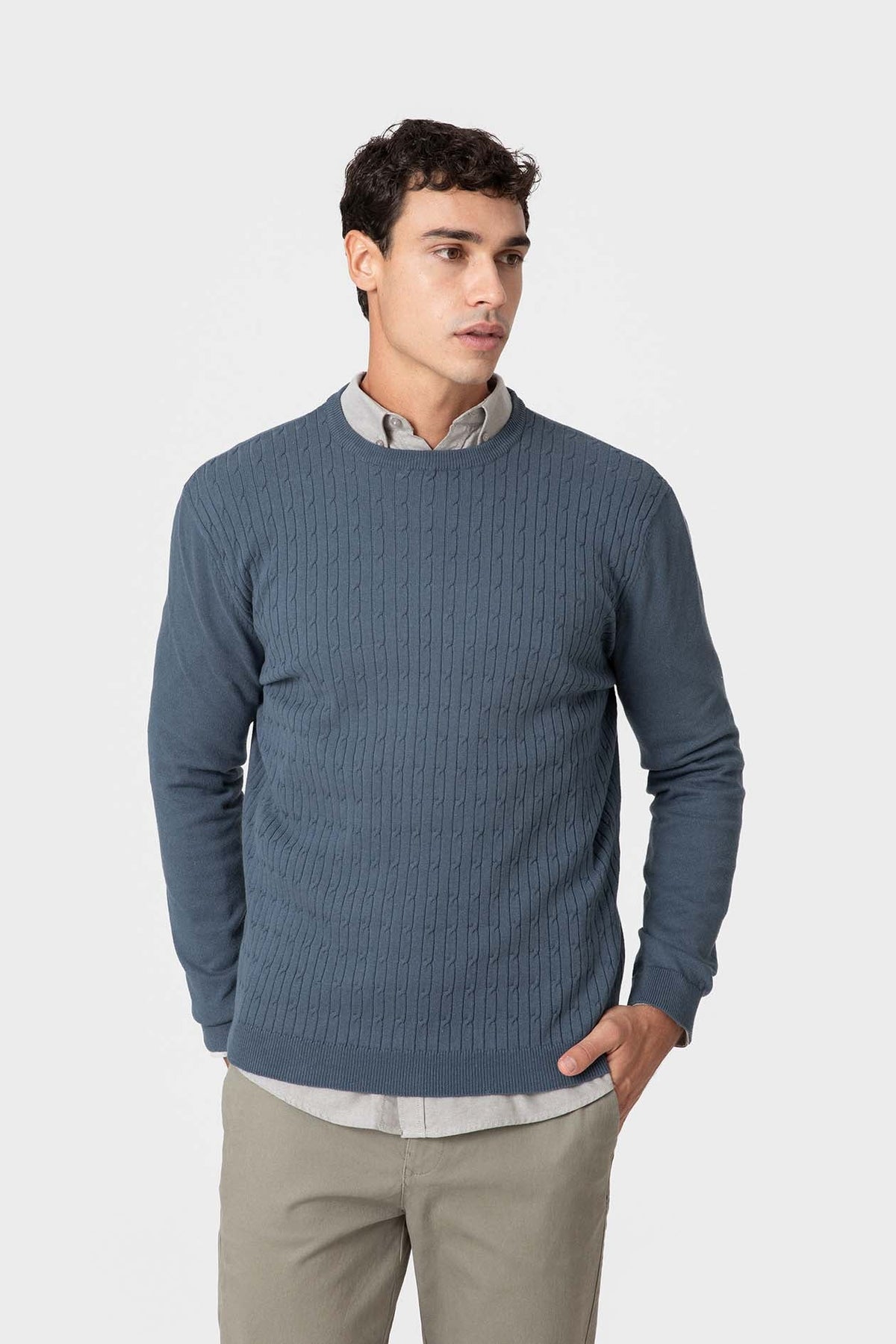 Jersey Celeste de Punto con Nudos para Hombre en Algodón