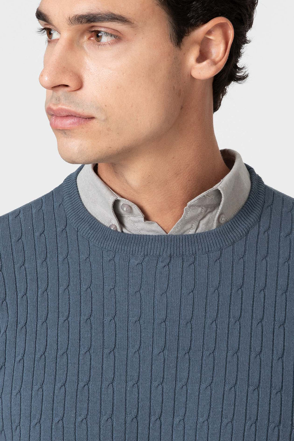 Jersey Celeste de Punto con Nudos para Hombre en Algodón