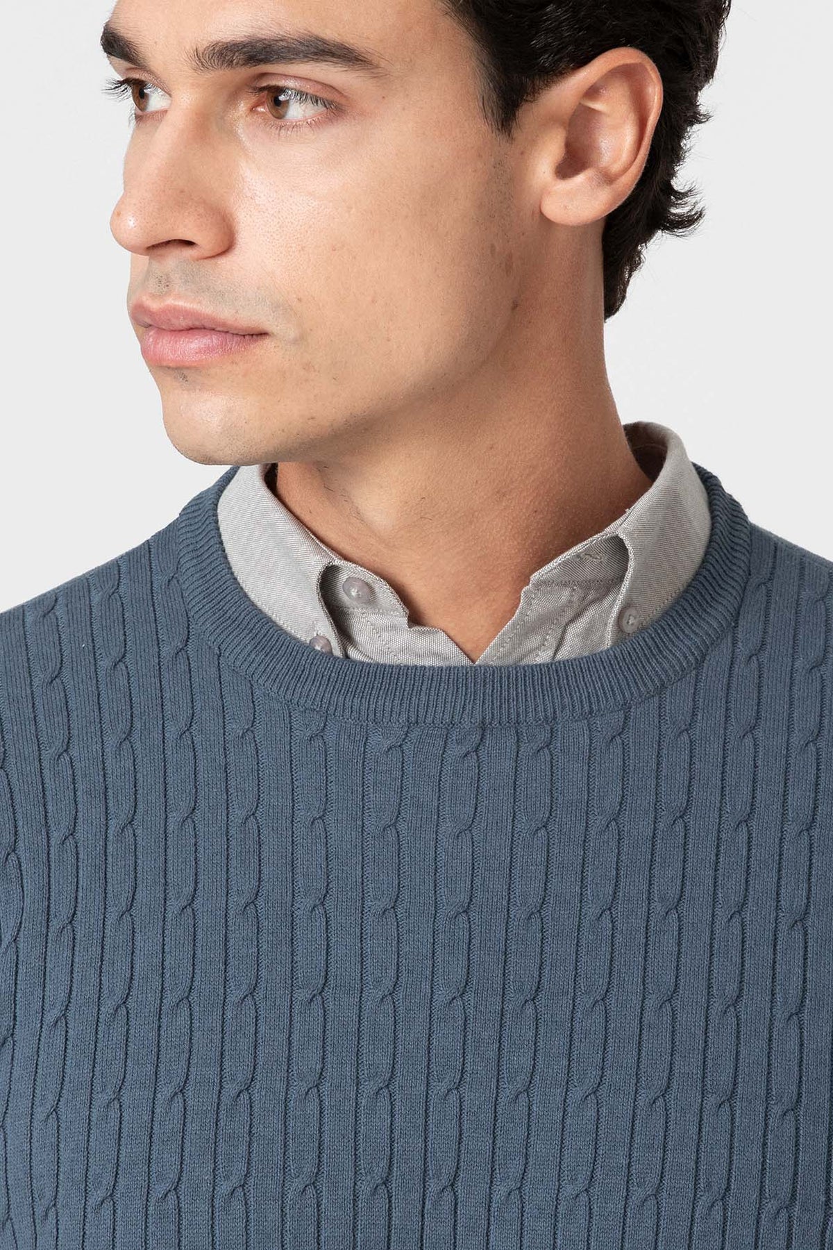 Jersey Celeste de Punto con Nudos para Hombre en Algodón