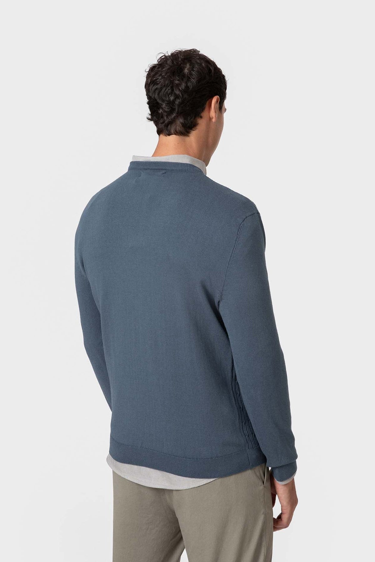 Jersey Celeste de Punto con Nudos para Hombre en Algodón