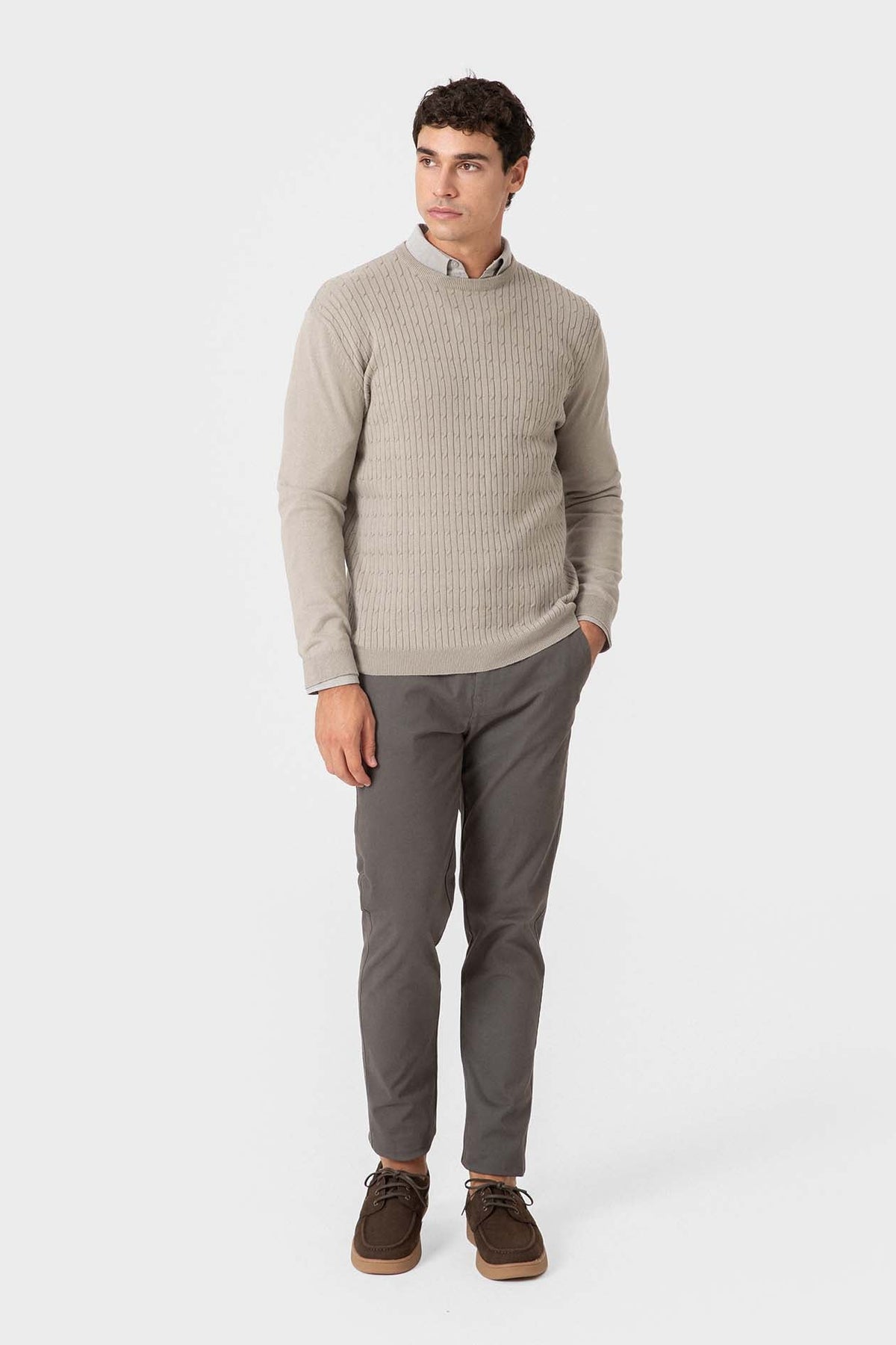 Jersey Beige de Punto con Nudos para Hombre en Algodón