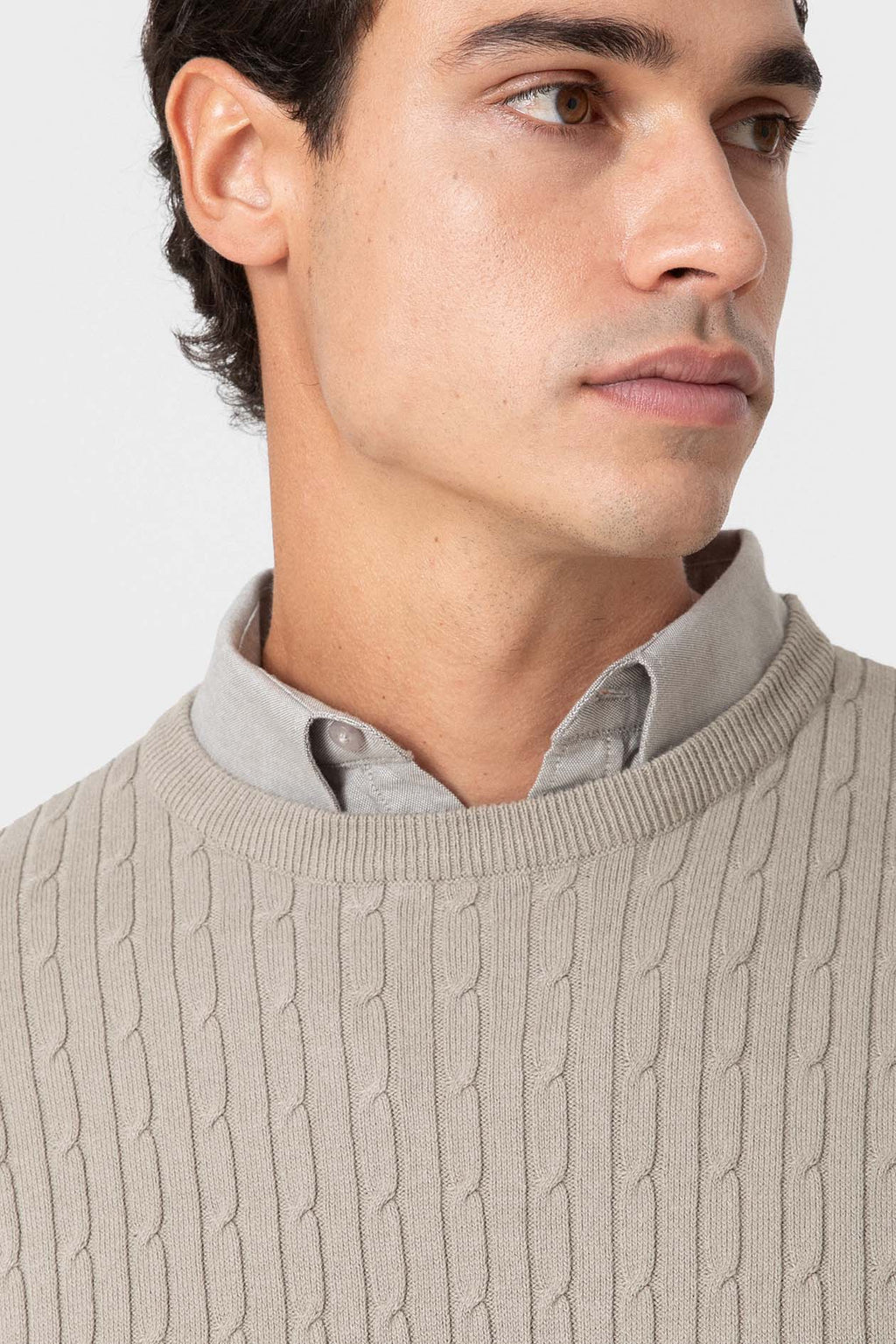 Jersey Beige de Punto con Nudos para Hombre en Algodón