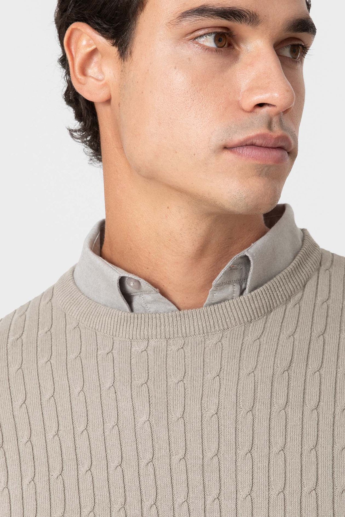 Jersey Beige de Punto con Nudos para Hombre en Algodón