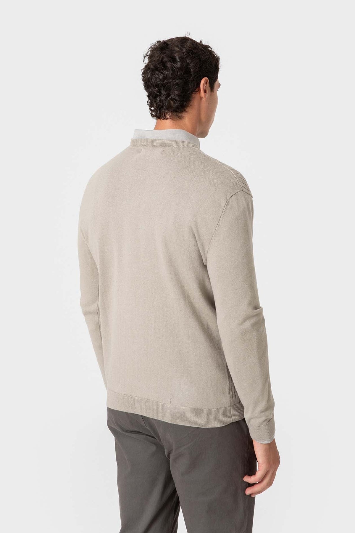 Jersey Beige de Punto con Nudos para Hombre en Algodón