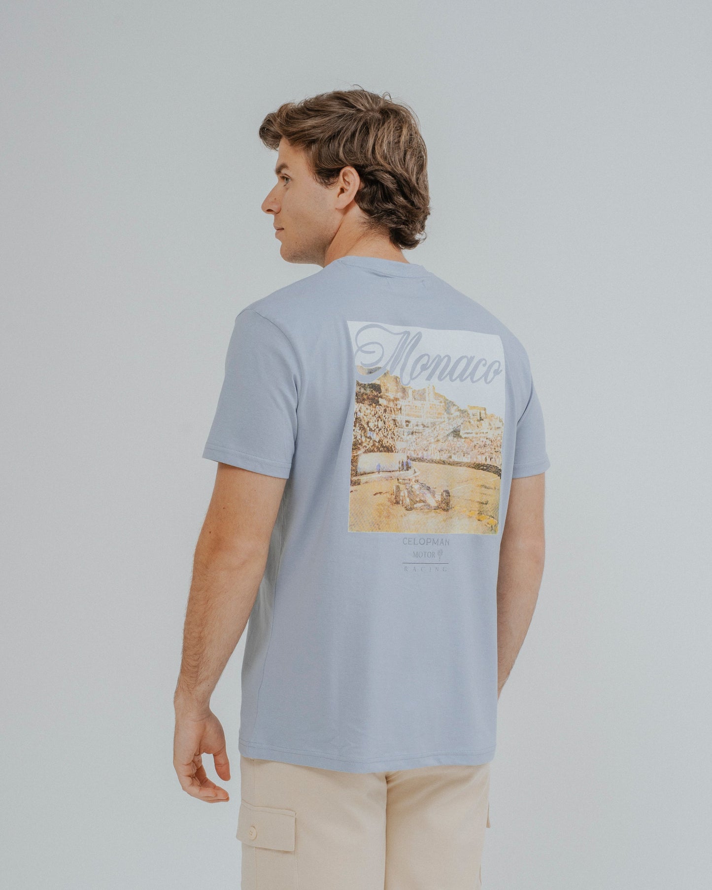 Camiseta celeste para hombre con estampado trasero Monaco Heritage