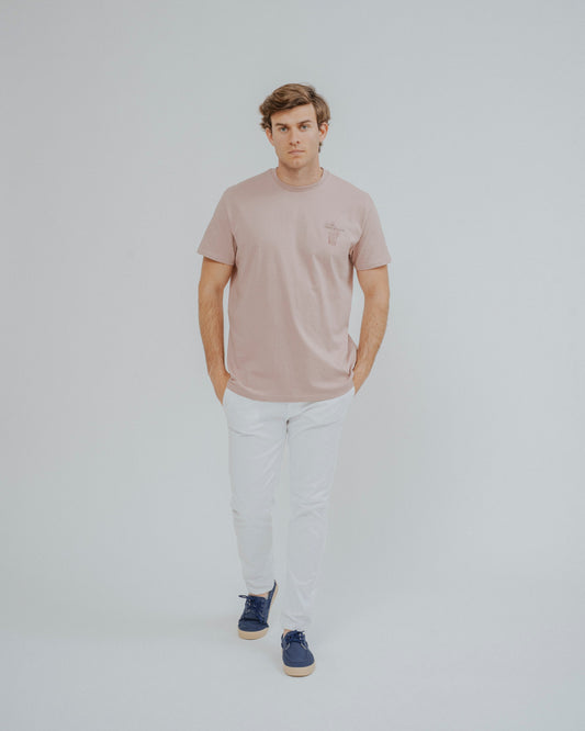 Camiseta rosa nude para hombre con estampado trasero Transfusion Edition