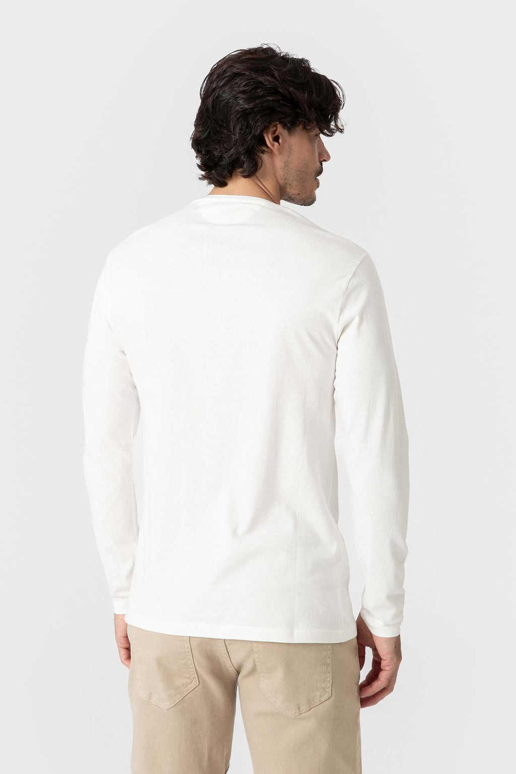 Camiseta blanca de algodón de hombre con manga larga y logo