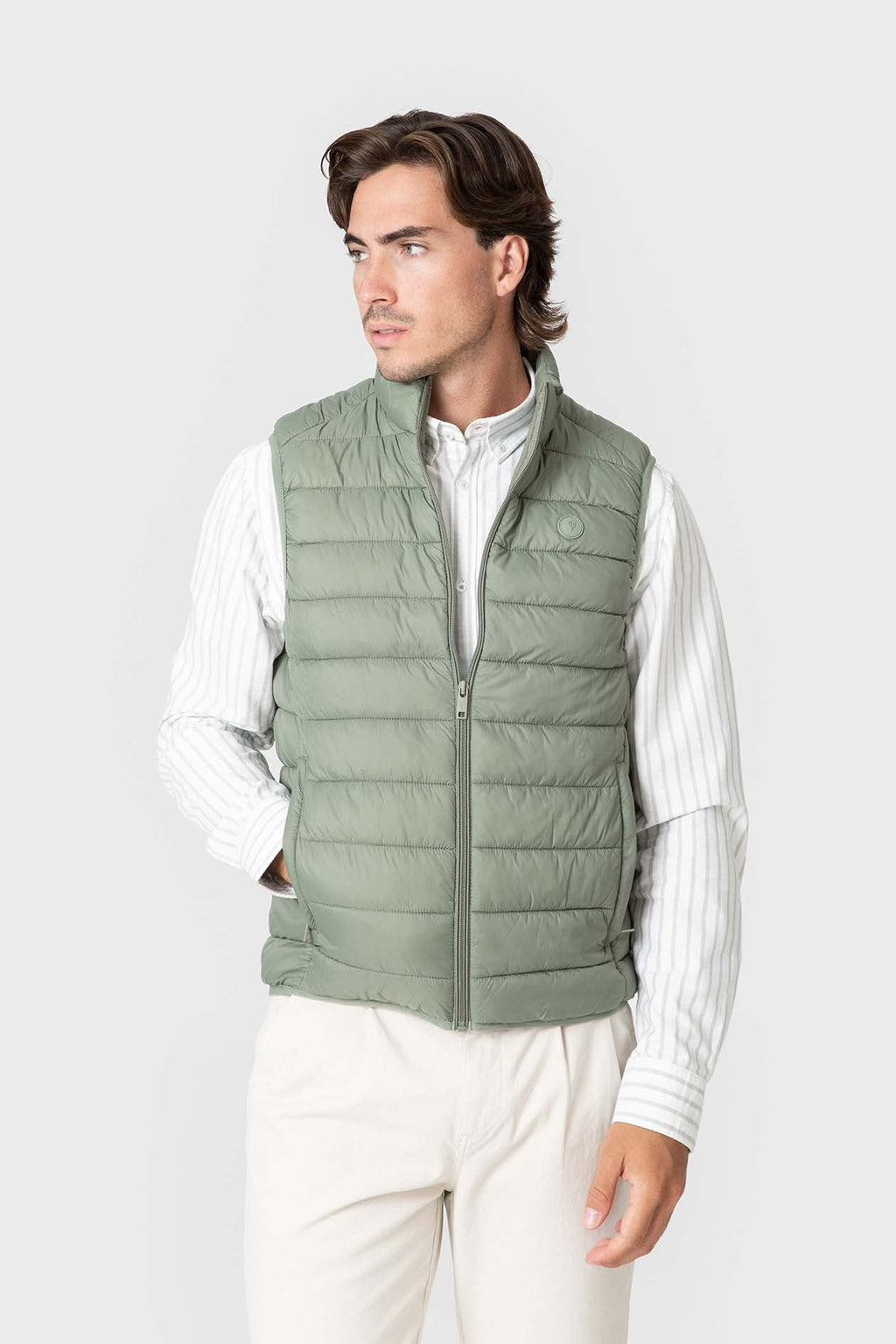 Chaleco Acolchado Verde de Hombre con Cremallera