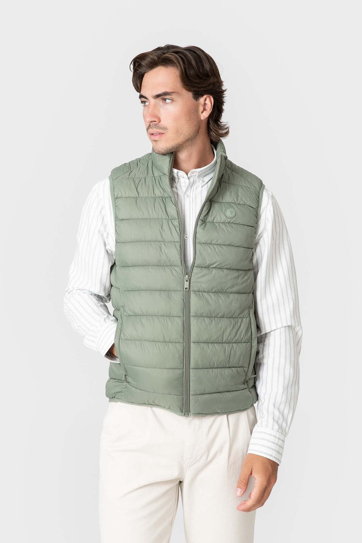 Chaleco Acolchado Verde de Hombre con Cremallera