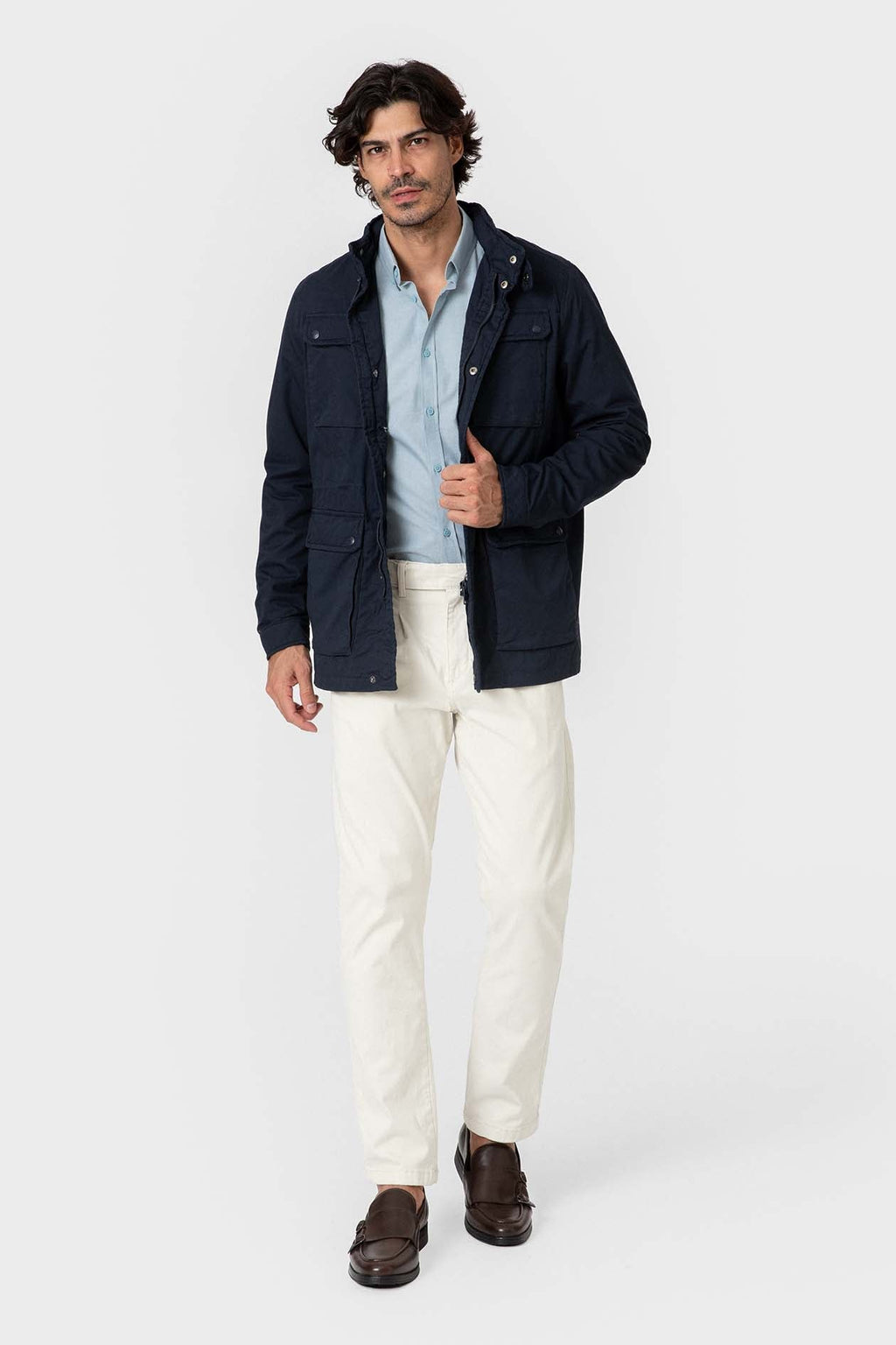Chaqueta sahariana de algodón con cintura ajustable para hombre