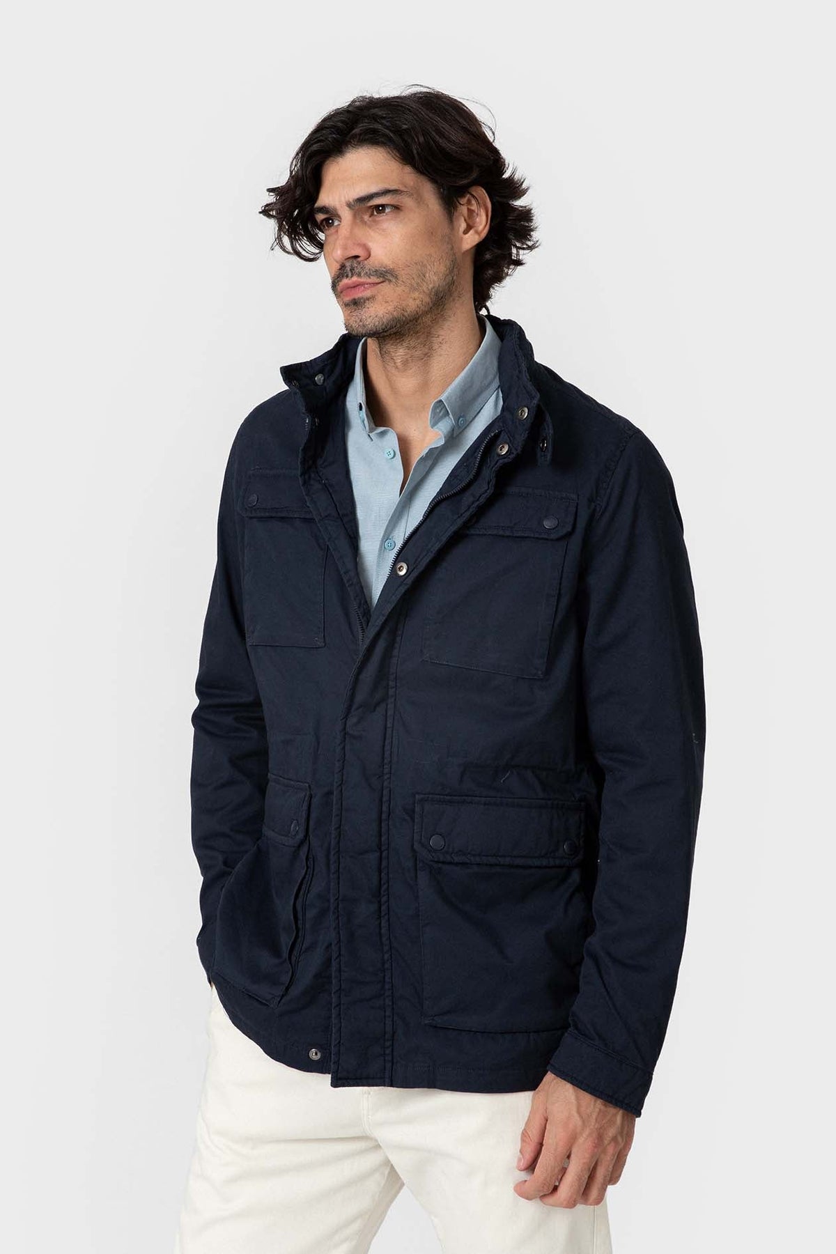 Chaqueta sahariana de algodón con cintura ajustable para hombre