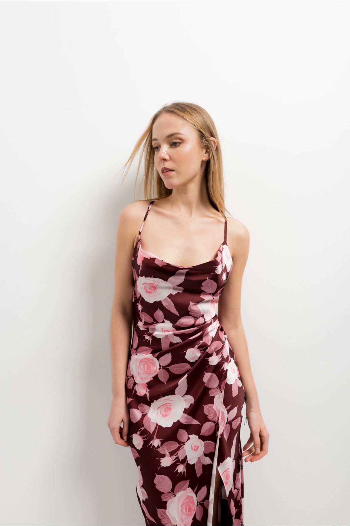 Vestido satinado estampado de tirantes, vestidos de verano de Emarola & Co