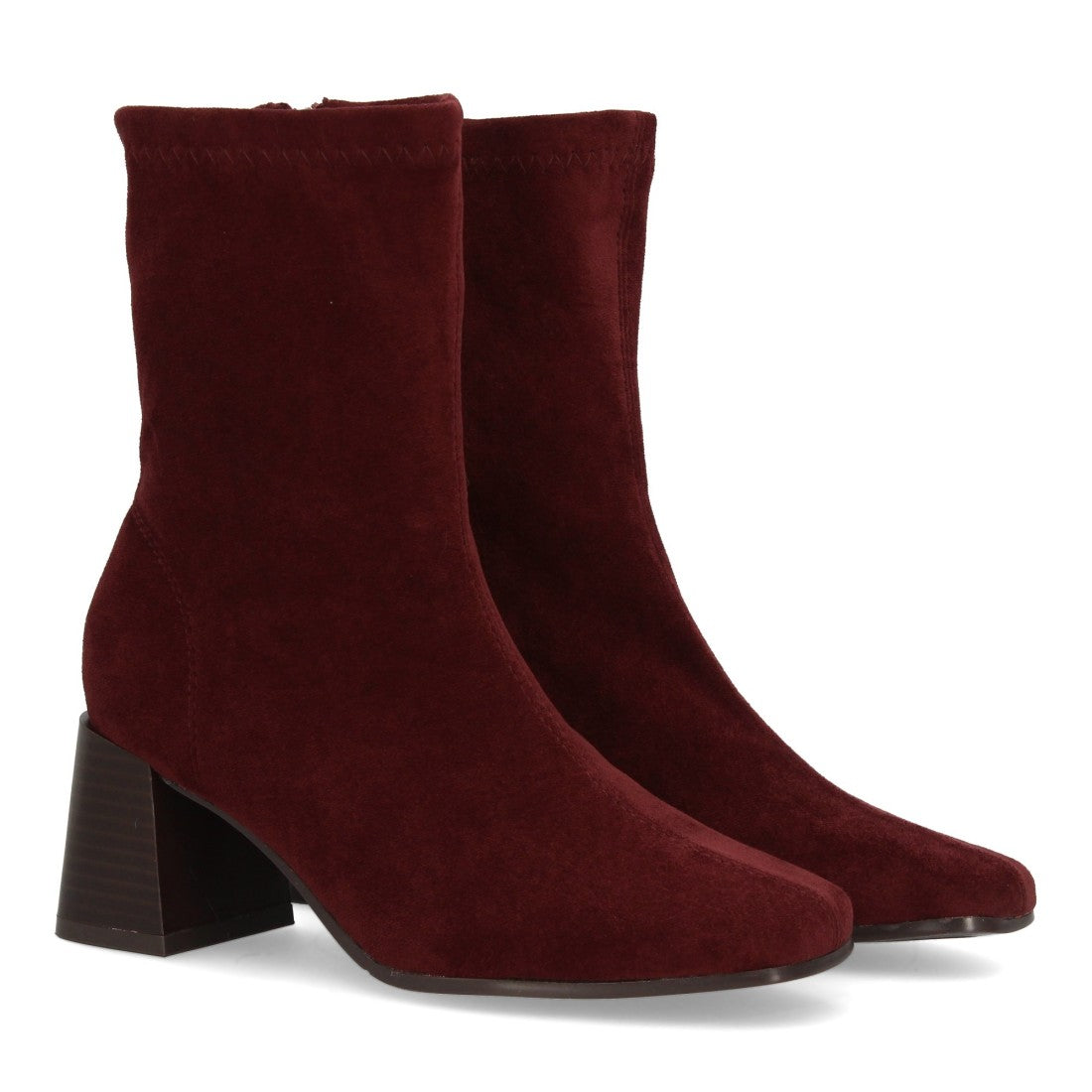 Botines tipo calcetín burdeos para mujer diseño elástico punta cuadrada