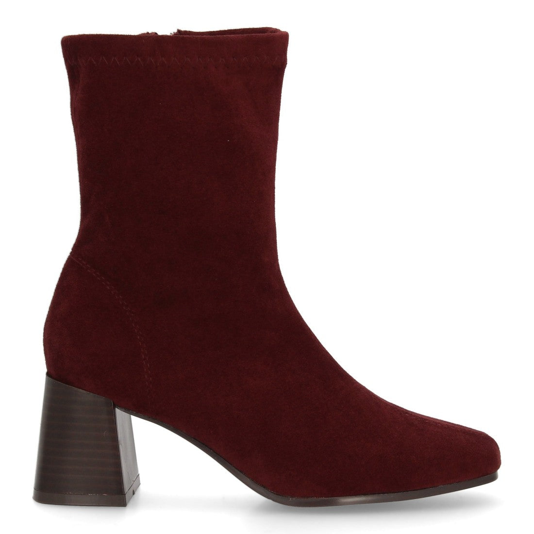 Botines tipo calcetín burdeos para mujer diseño elástico punta cuadrada