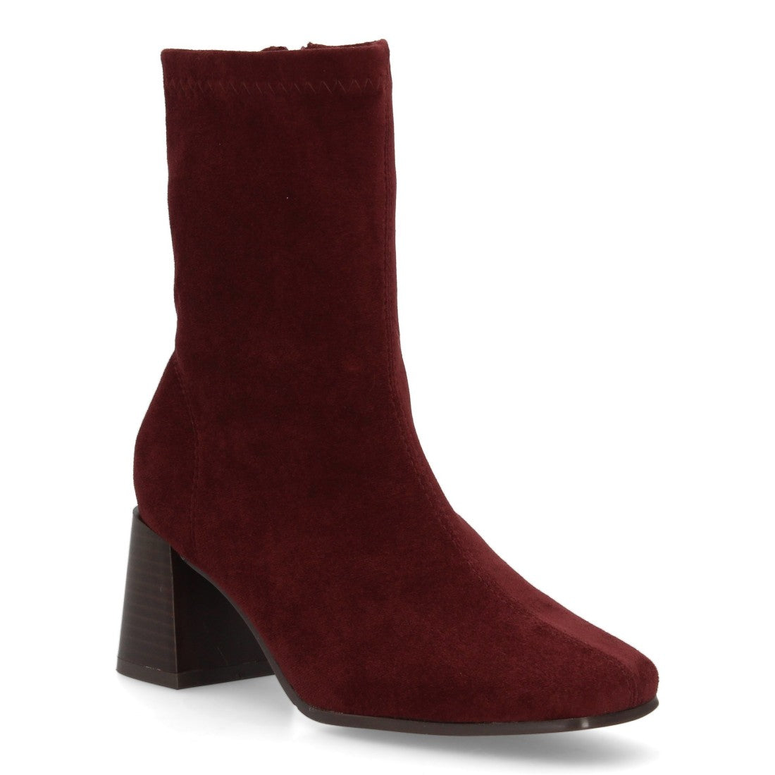 Botines tipo calcetín burdeos para mujer diseño elástico punta cuadrada