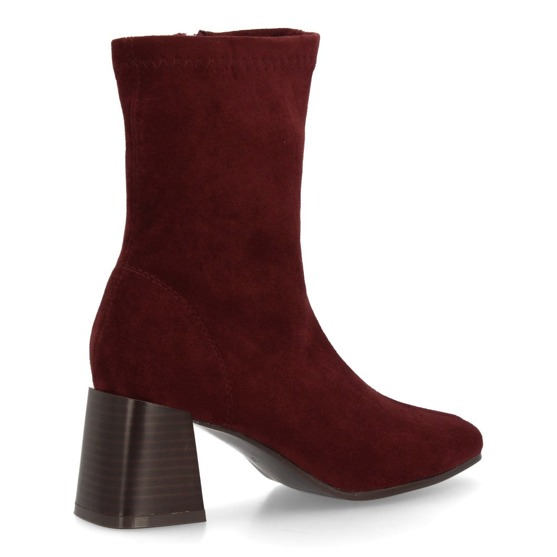 Botines tipo calcetín burdeos para mujer diseño elástico punta cuadrada
