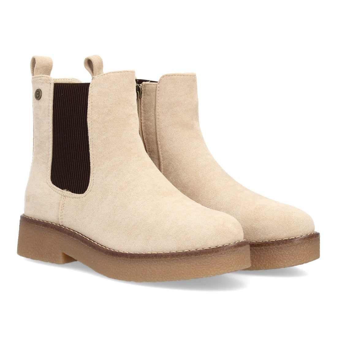 Botas Chelsea beige para mujer con detalle de elástico en canalé