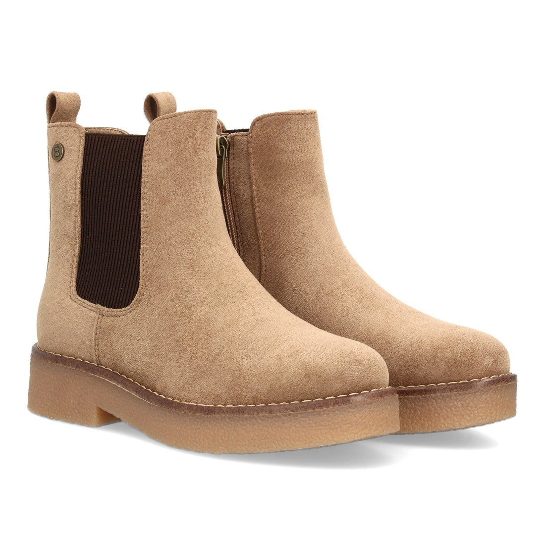 Bota tipo Chelsea color kaki con elásticos laterales para mujer