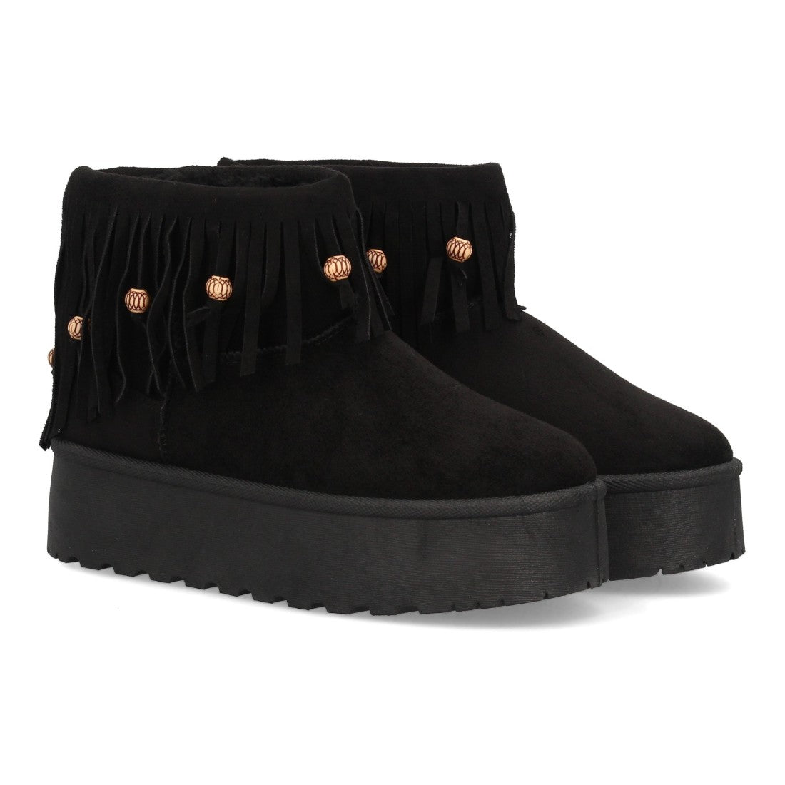 Botines Estilo Australiano Negro con Flecos y Pelo
