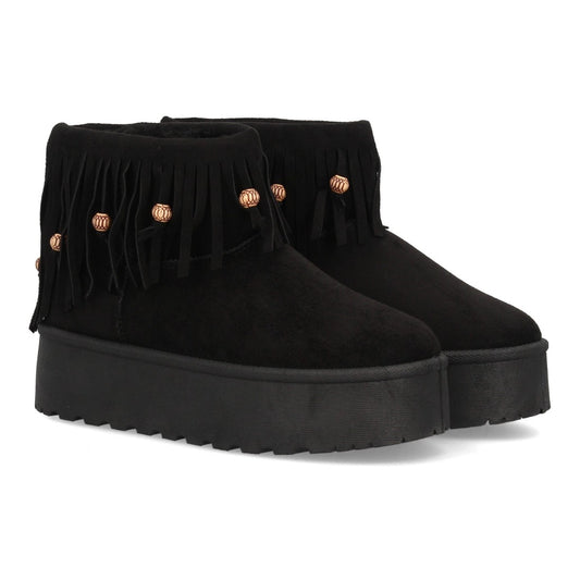 Botines Estilo Australiano Negro con Flecos y Pelo