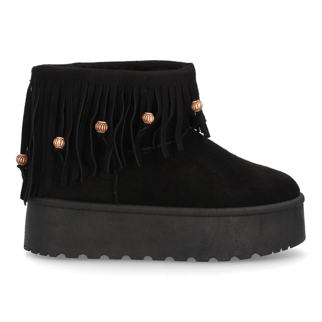 Botines Estilo Australiano Negro con Flecos y Pelo
