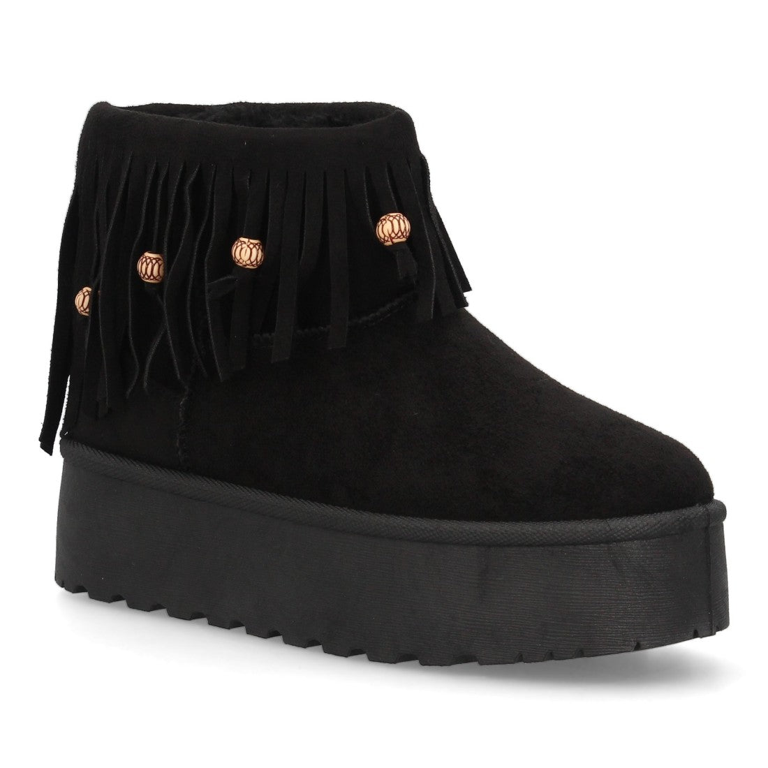 Botines Estilo Australiano Negro con Flecos y Pelo