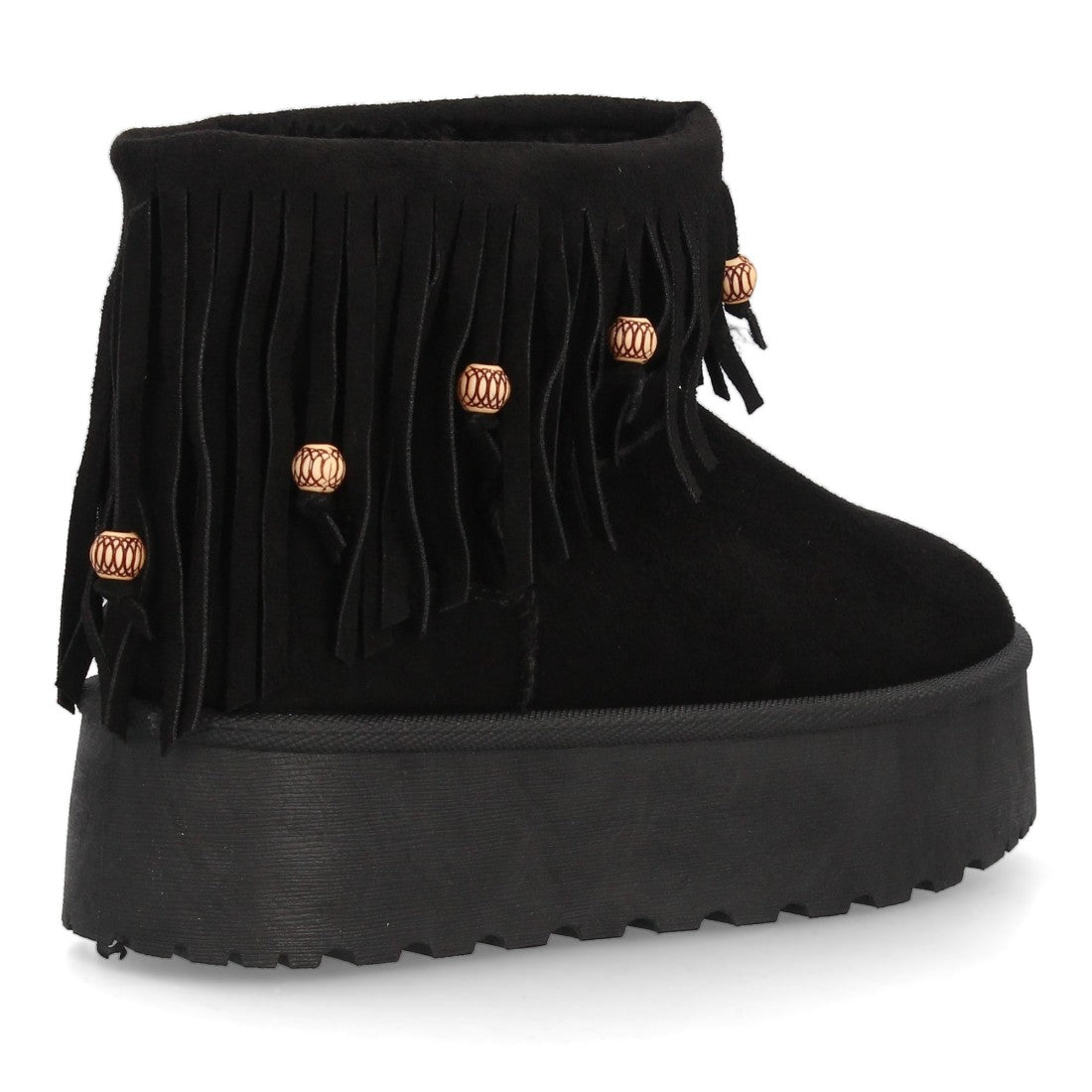 Botines Estilo Australiano Negro con Flecos y Pelo