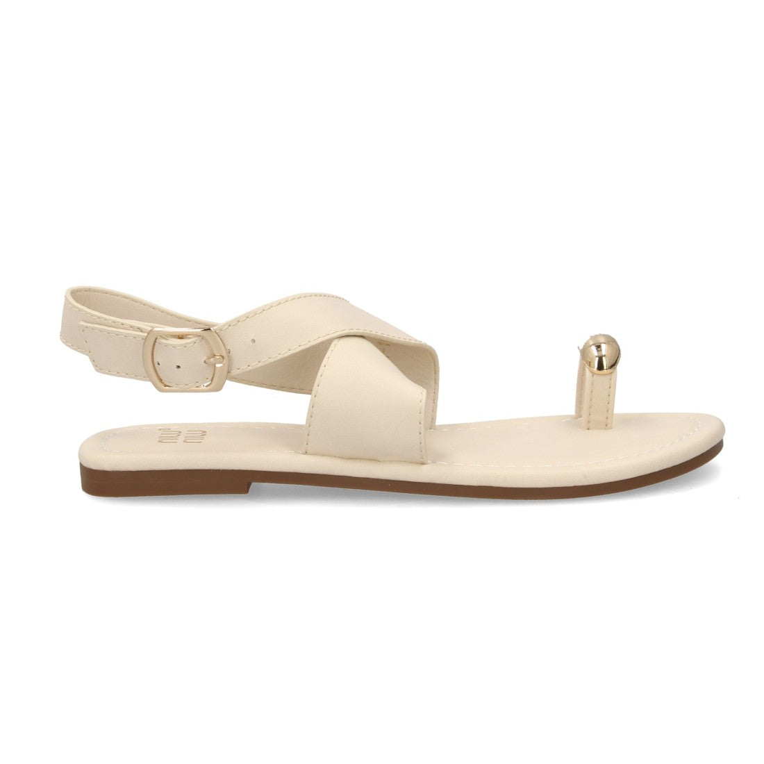 Sandalia plana minimalista beige con tiras cruzadas