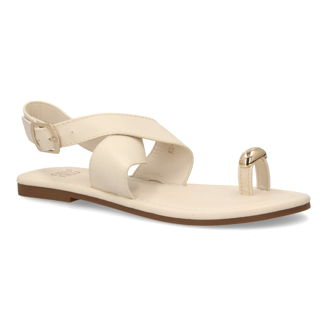Sandalia plana minimalista beige con tiras cruzadas
