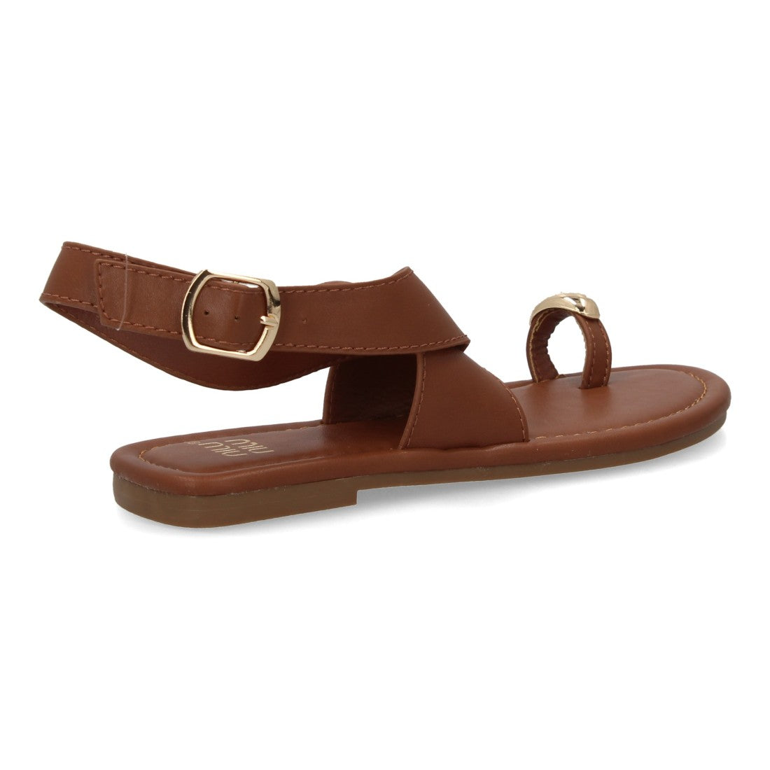 Sandalia plana minimalista camel con cierre de hebilla