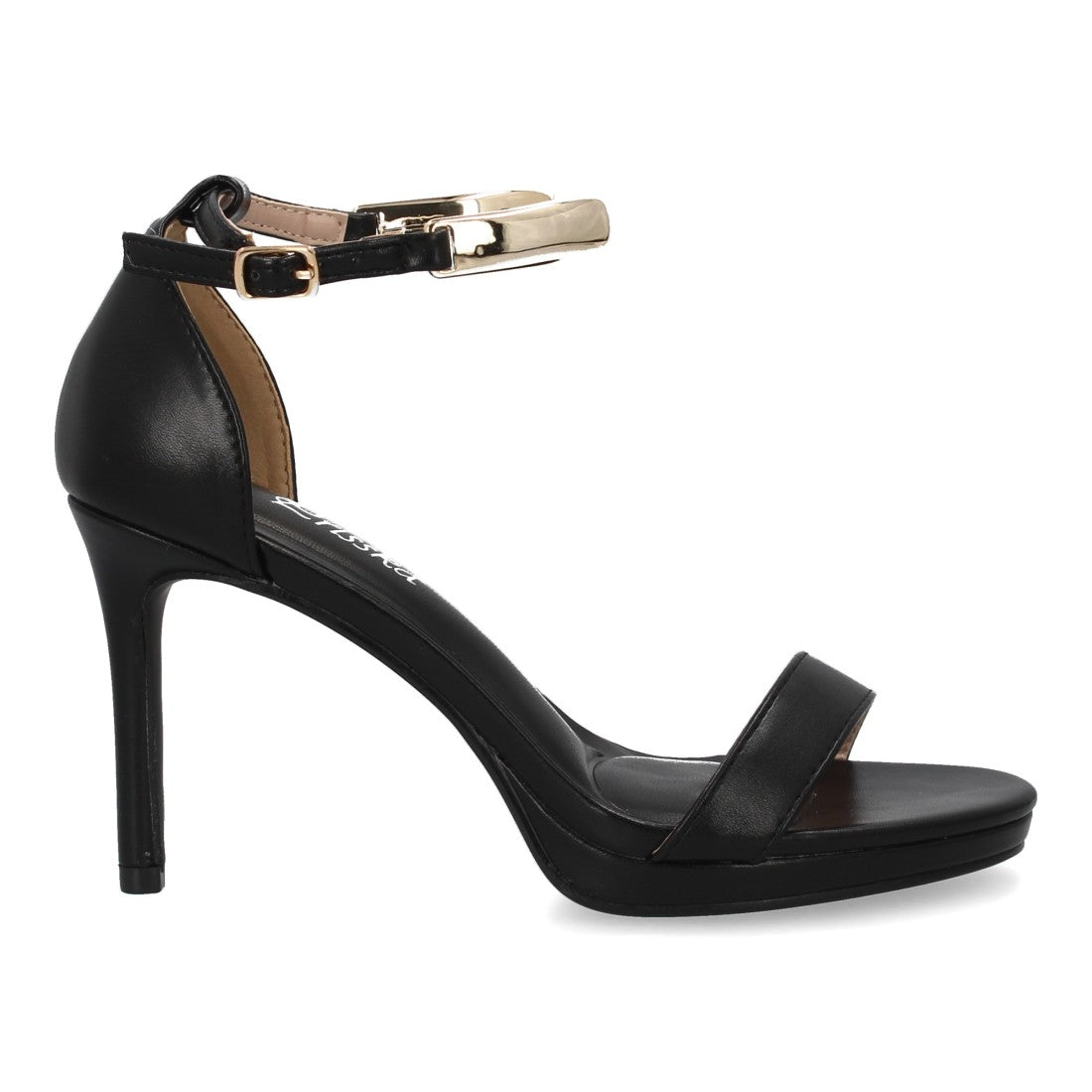 sandalia tacon negro mujer gala metalizada