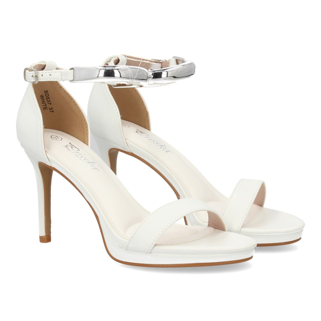 sandalia tacon alto blanco mujer fiesta