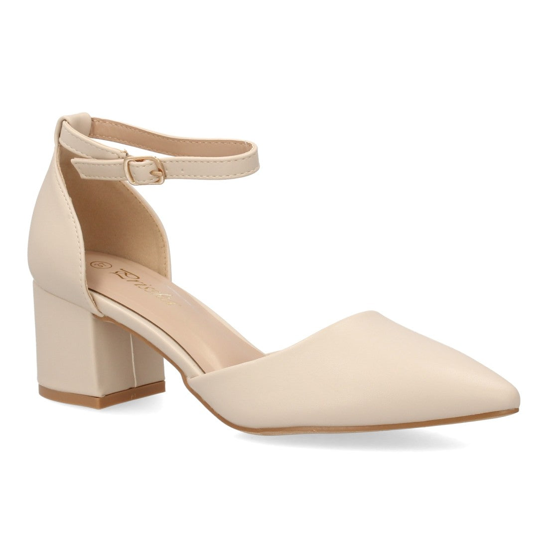 Zapato tacón medio beige punta fina