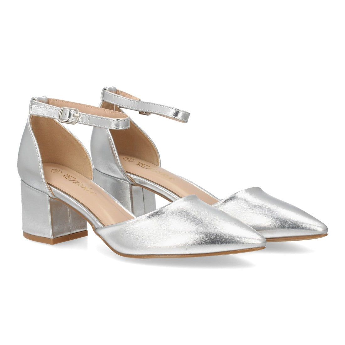 Zapato tacón medio plata fiesta mujer