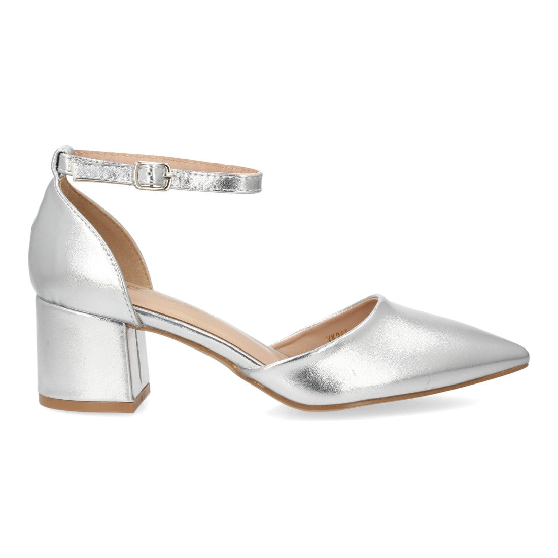 Zapato tacón medio plata fiesta mujer