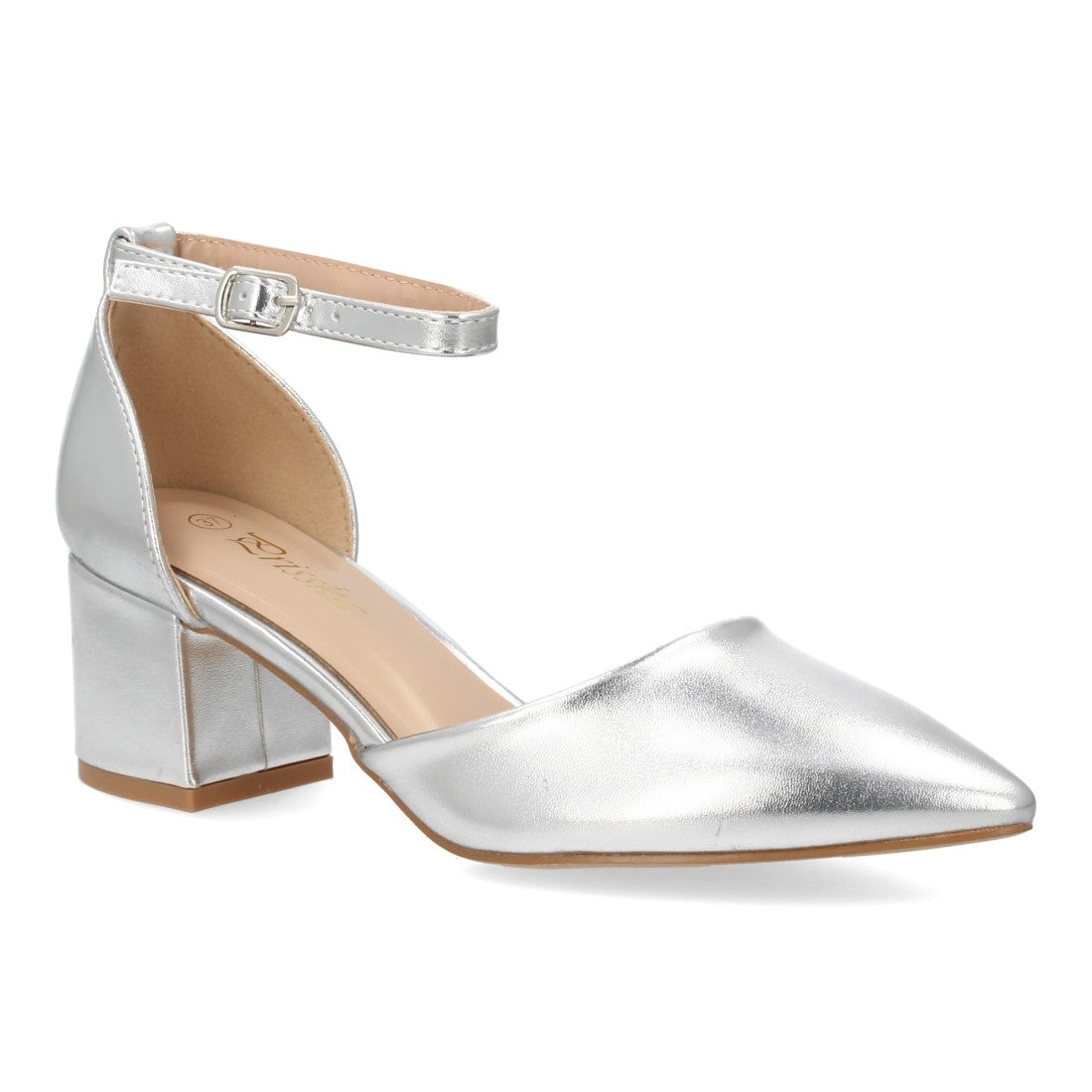 Zapato tacón medio plata fiesta mujer