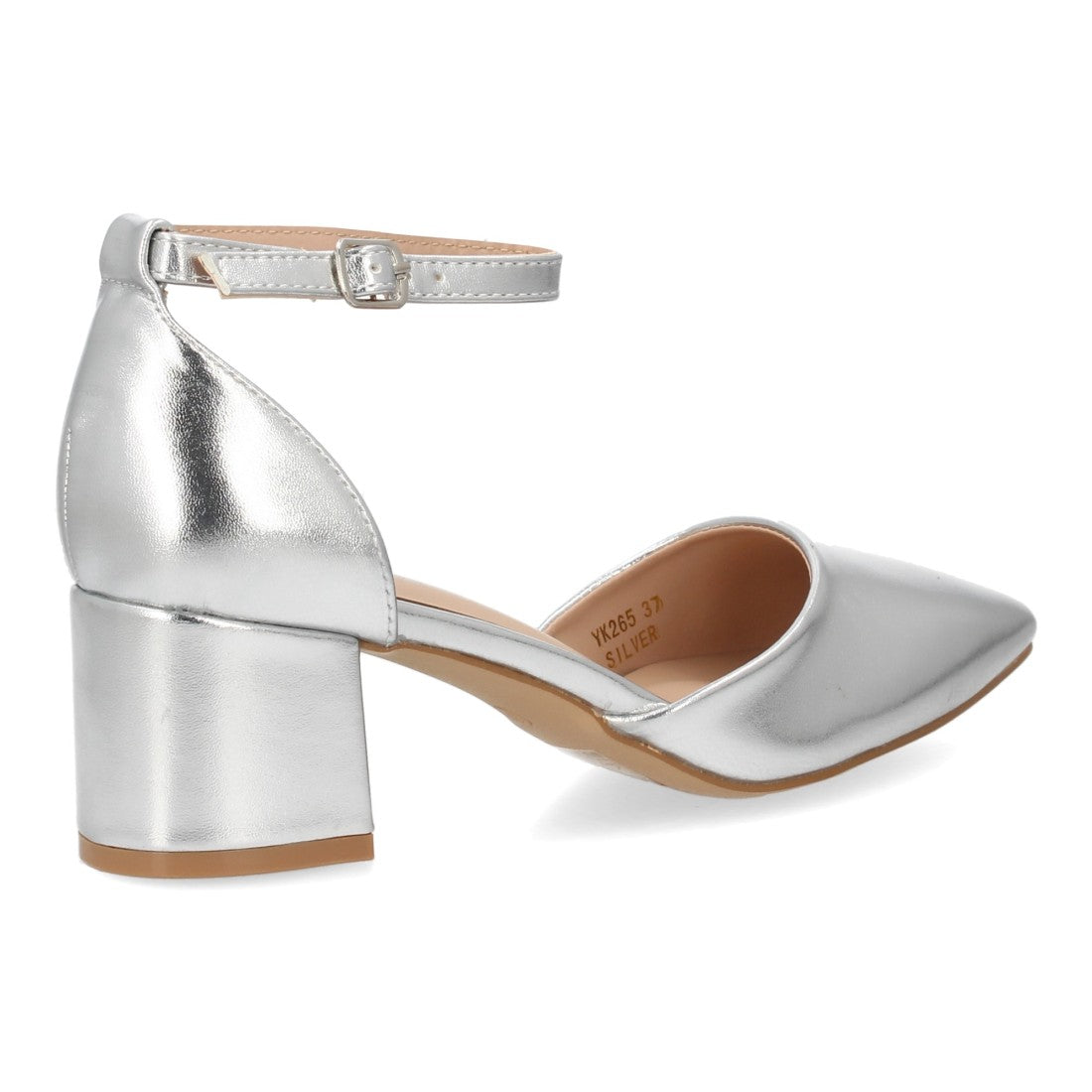 Zapato tacón medio plata fiesta mujer