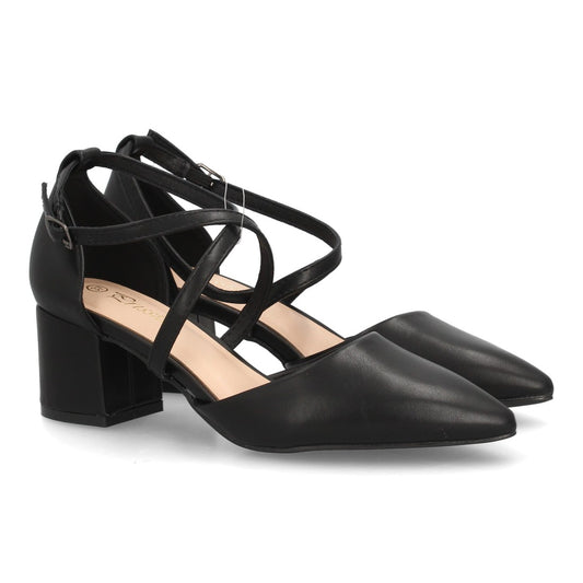 Zapato tacón negro tiras cruzadas mujer