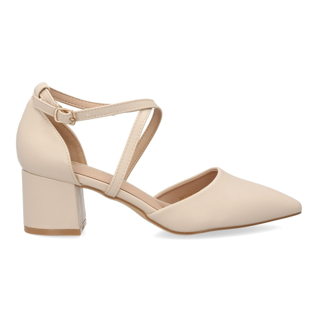Zapato tacón beige tiras cruzadas punta fina