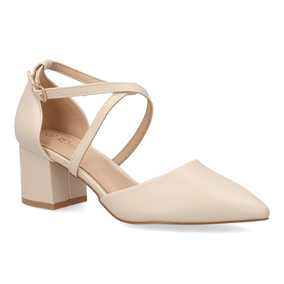 Zapato tacón beige tiras cruzadas punta fina
