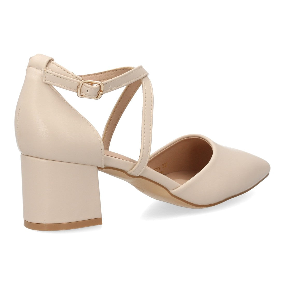Zapato tacón beige tiras cruzadas punta fina